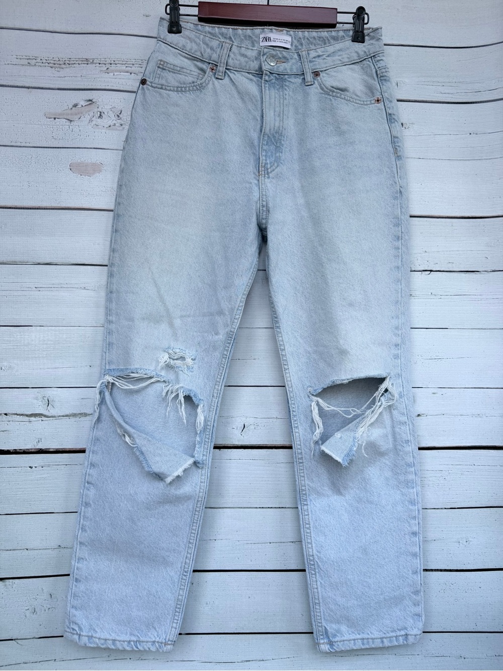 Zara High-Waisted Distressed Straight Leg Jeans - Size 6